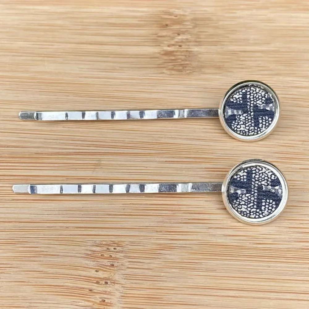 Upcycled/Repurposed Gucci Blue Monogram Bobby Pins/Hairclips. Designer Luxury